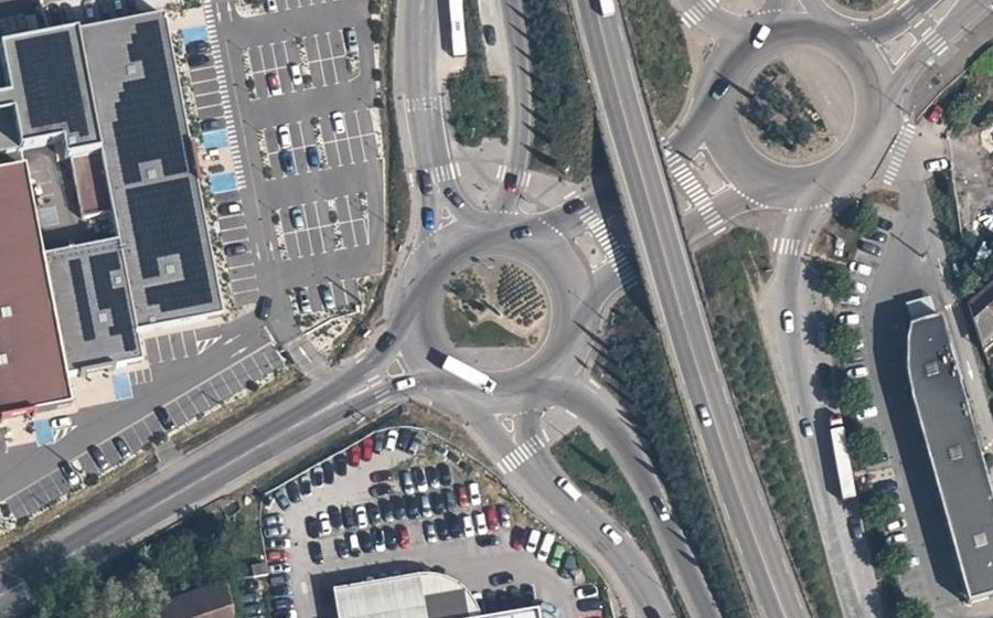 Vue aérienne du Rond-Point Pierre Curie