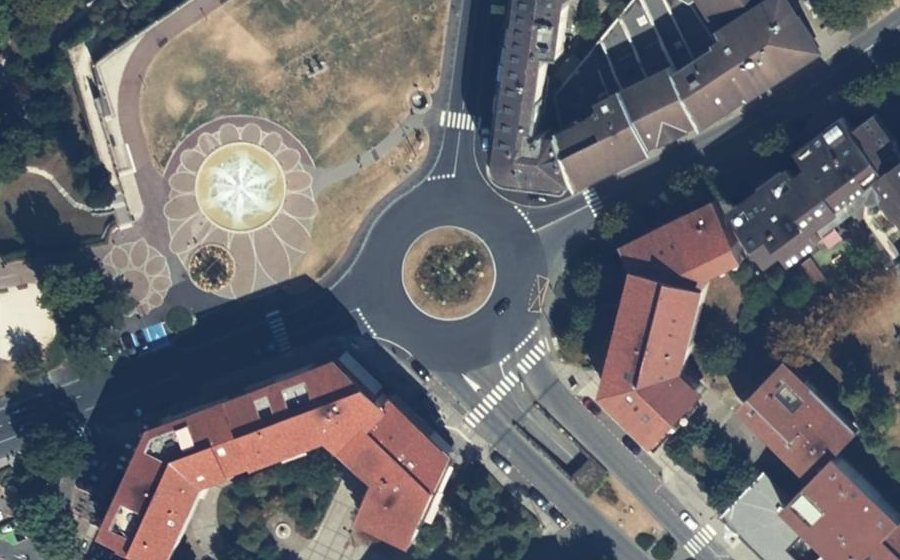 Vue aérienne du Carrefour du Jet d'Eau