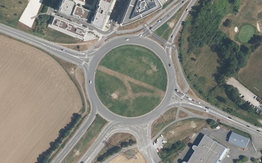 Vue aérienne du Rond-Point du CERN
