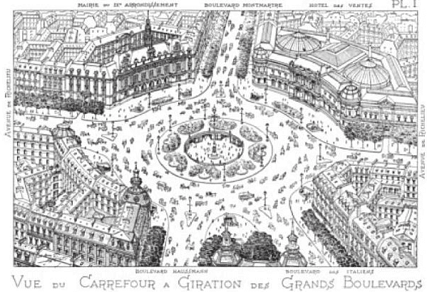 Dessin en perspective du carrefour à giration des Grands Boulevards